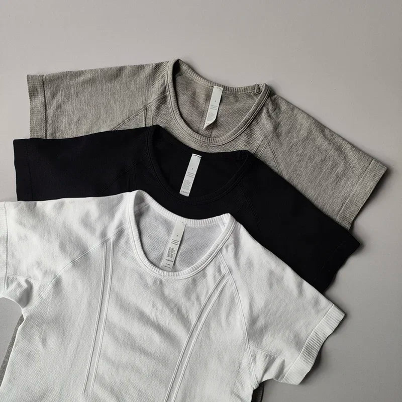 Women's Short Sleeved T-shirts Crop Top Quick-Drying Anti-Exposure Yoga Sports Fitness Tennis Outdoor Running Badminton Clothing