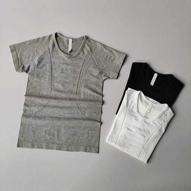 Women's Short Sleeved T-shirts Crop Top Quick-Drying Anti-Exposure Yoga Sports Fitness Tennis Outdoor Running Badminton Clothing