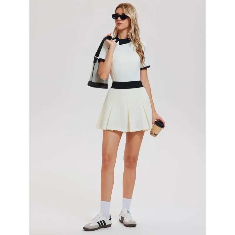 SharpStar Women's Tennis Skirt Set 2pcs Quick Dry Badminton Skort Suit Breathable Pickleball Skirt Set Workout Sports Outfit